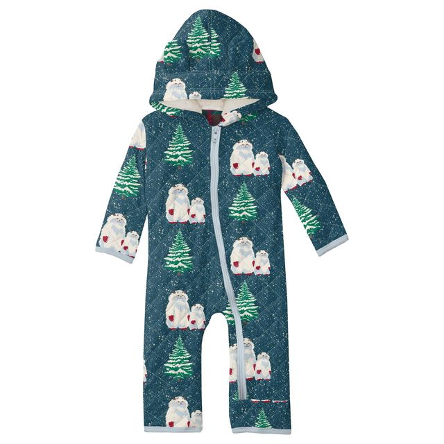 Quilted Coverall with Sherpa Lined Hood - Peacock Yeti with Peacock Plaid