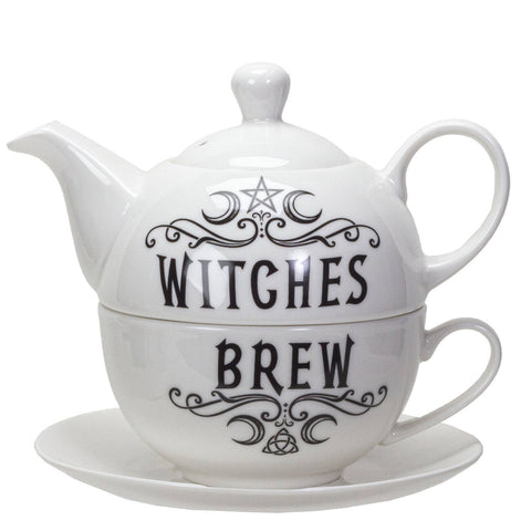 Image shows the opposite side of the tea set, which also includes the Witches Brew print.
