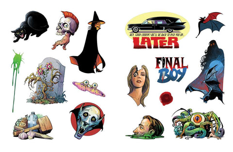 Two pages of stickers from various horror movies