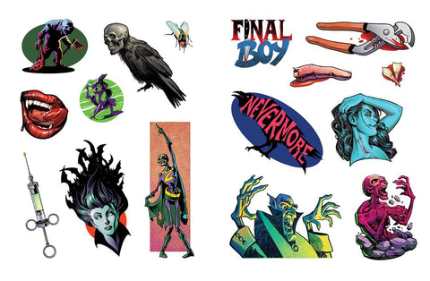 TWo pages of various horror stickers