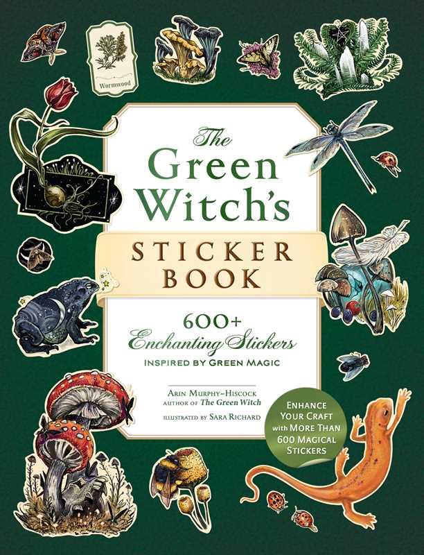 A book cover with a green background and the title "The Green Witch's Sticker Book". Title is surrounded by various stickers.