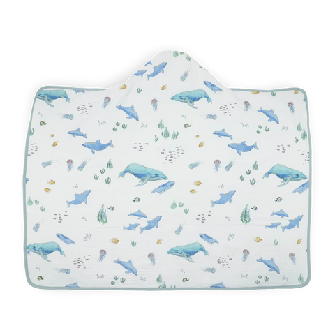 Hooded Towel (Cotton) - Whales Toddler
