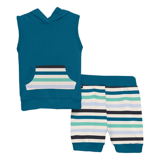 Hoodie Tank Outfit Set - Little Boy Blue Stripe