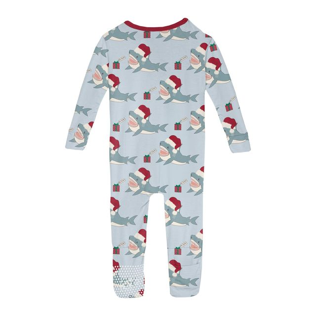 Coverall/Convertible Sleeper (Zipper) - Illusion Blue Holiday Sharks