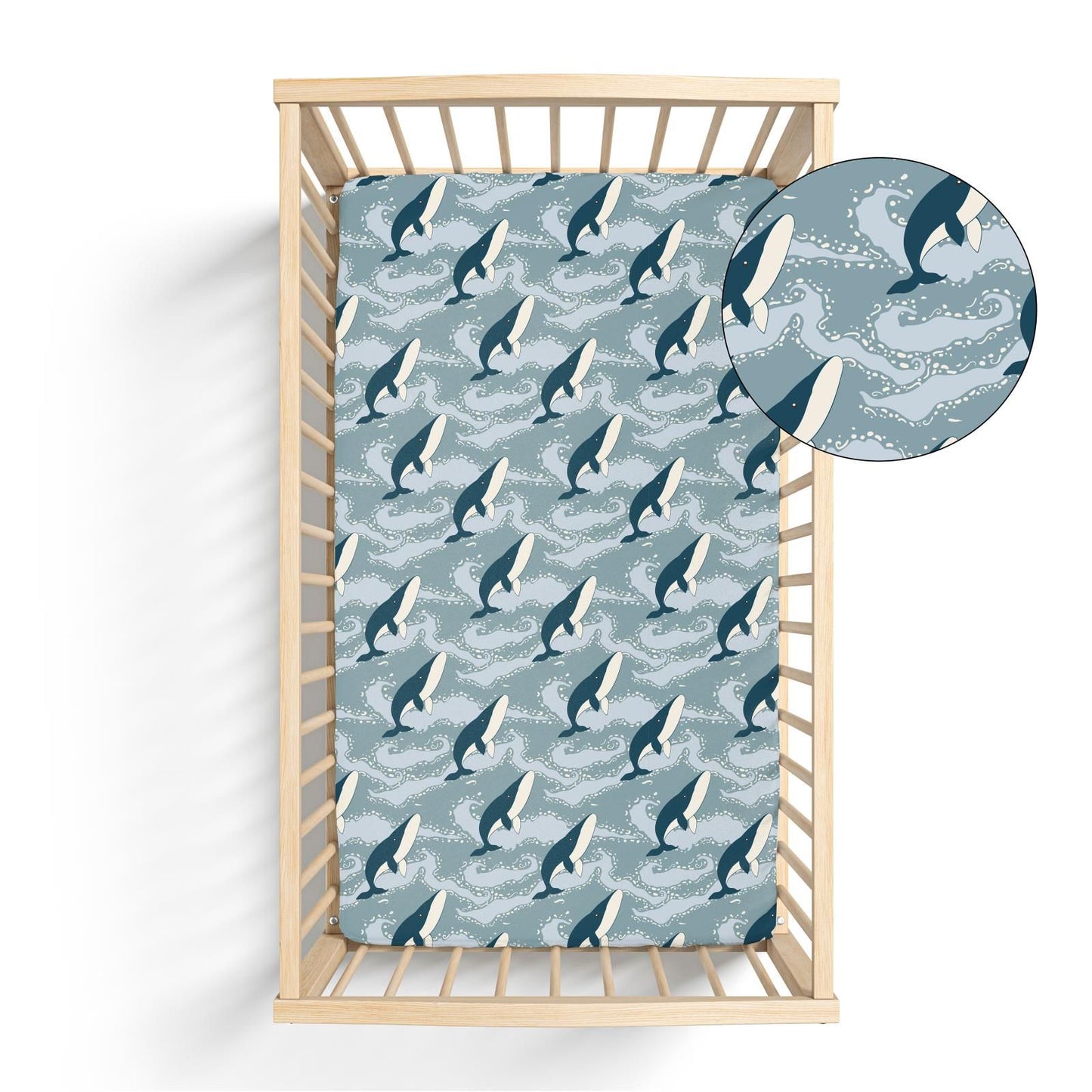 Grow-With-Me Crib to Twin Fitted Sheet - Stormy Sea Splashing Whales