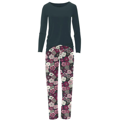 Last One - Size 3XL: Women's Loosey Goosey Pajama Set (Long Sleeve) - Hellebores