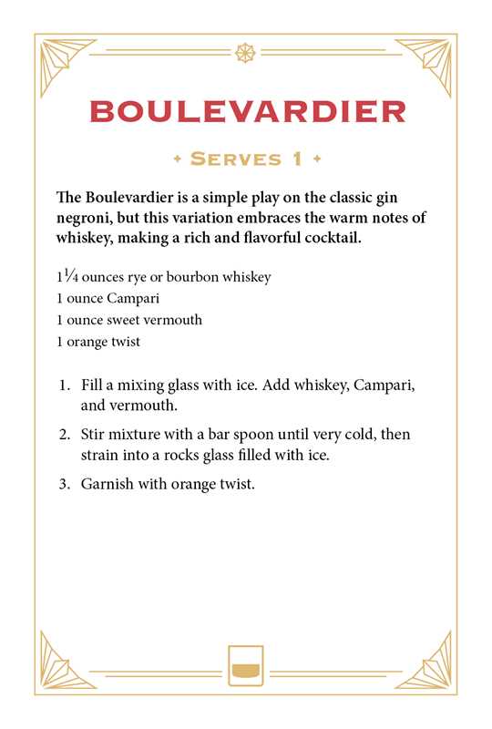 Image depicts a card with the recipe for a Boulevardier