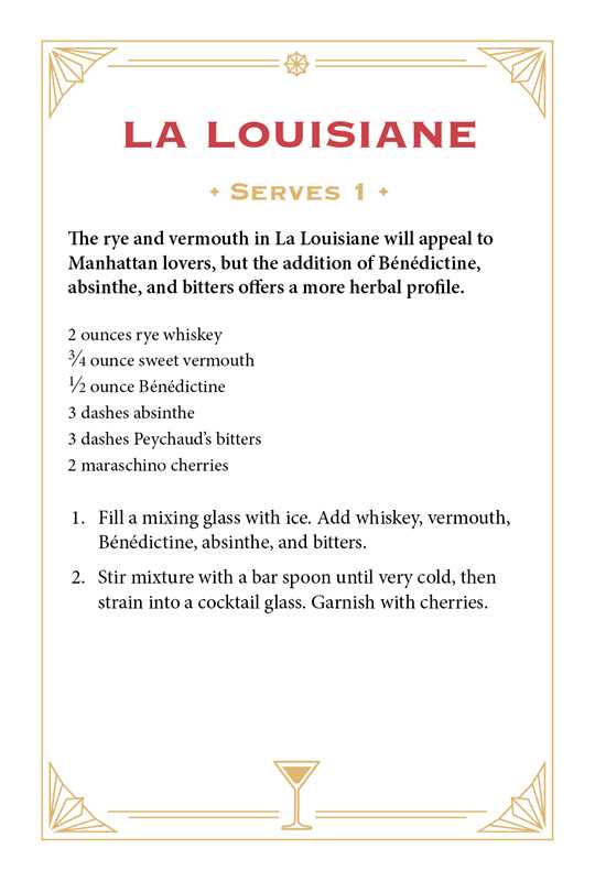 Image depicts a card with the recipe for a La Louisiane cocktail