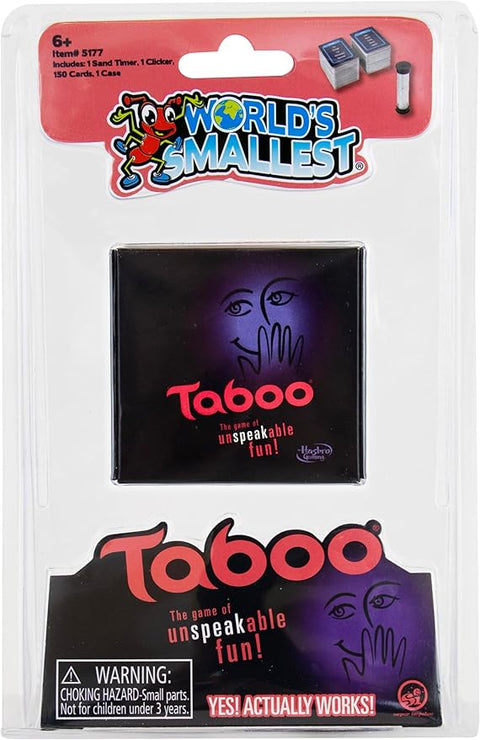 Image shows a tiny Taboo game in its packaging