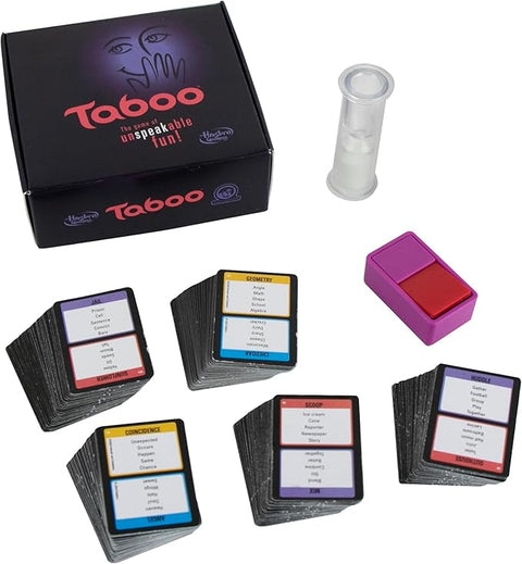 Image shows the tiny game pieces for the game Taboo