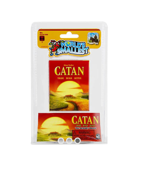 Image shows the world's smallest Catan game in its packaging