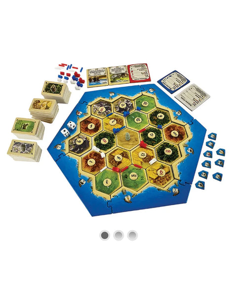 Image shows the world's smallest Catan game laid out