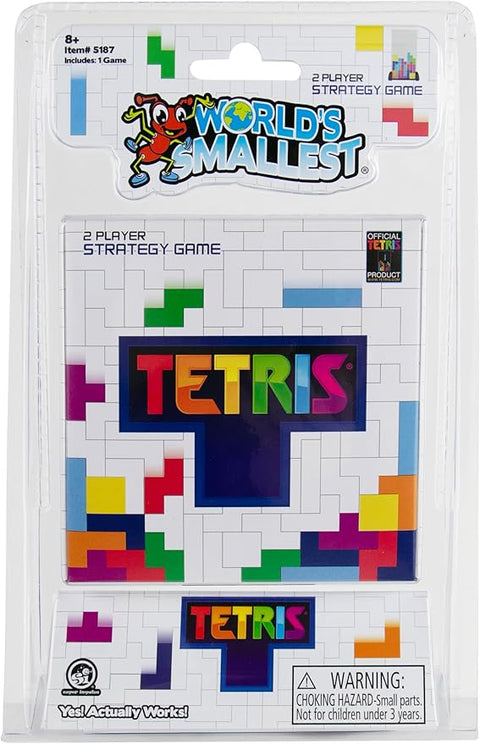 Image shows the world's smallest Tetris board game in its packaging