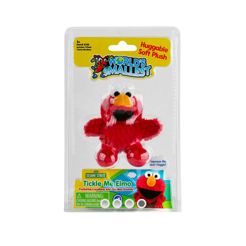 Image shows the world's smallest Tickle Me Elmo in its packaging