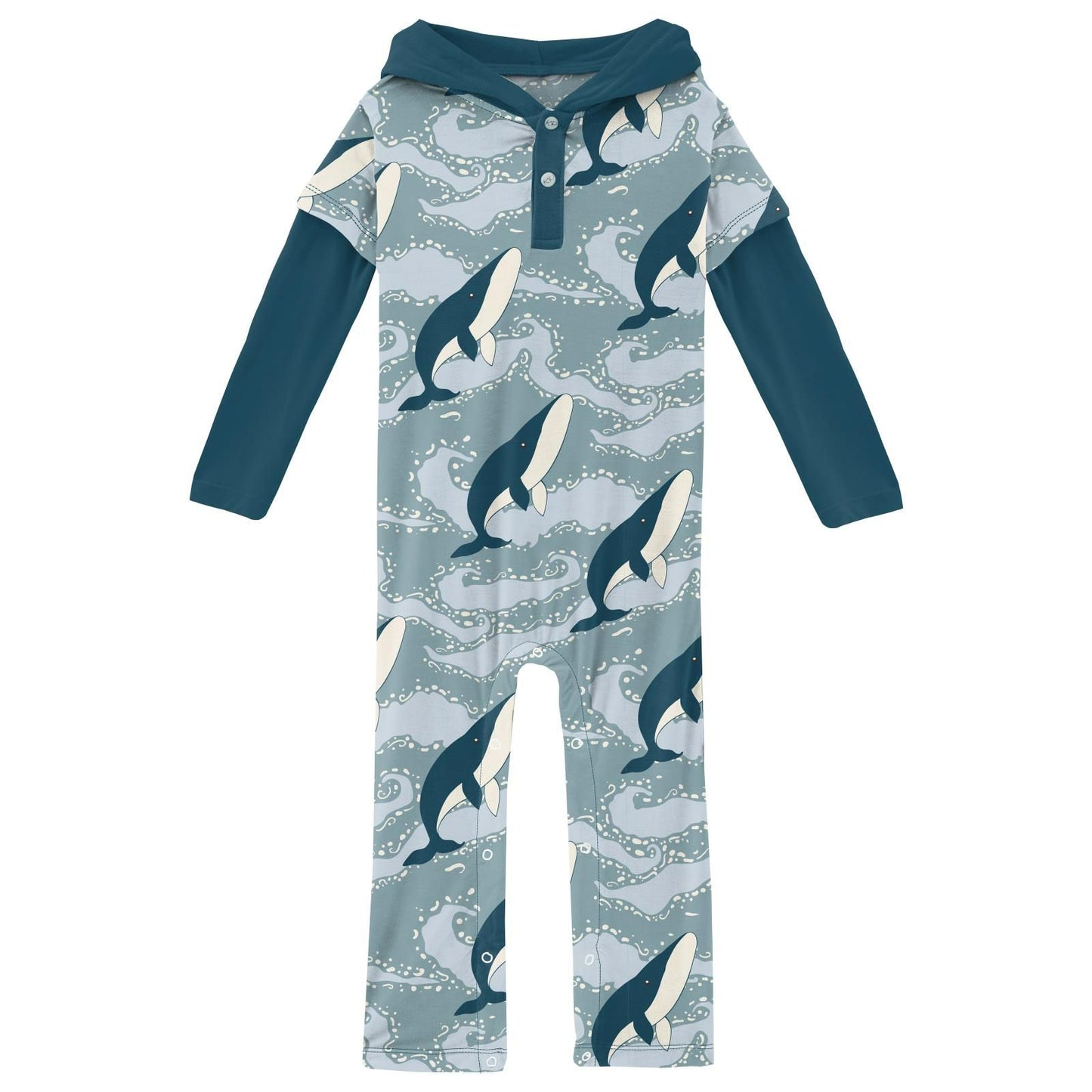 Hoodie Romper (Long Sleeve) - Stormy Sea Splashing Whales