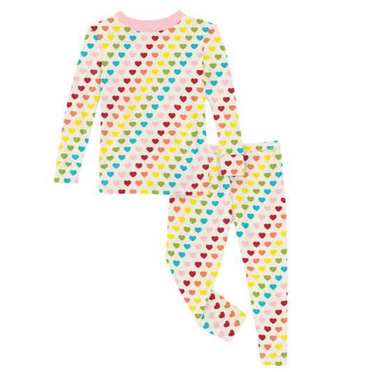 2 Piece Pajama Set (Long Sleeve) - Rainbow Hearts