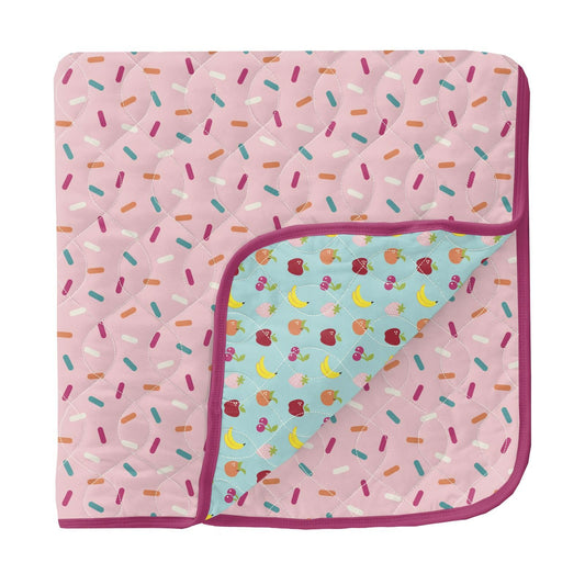Quilted Stroller Blanket - Lotus Sprinkles + Summer Sky Mini Fruits