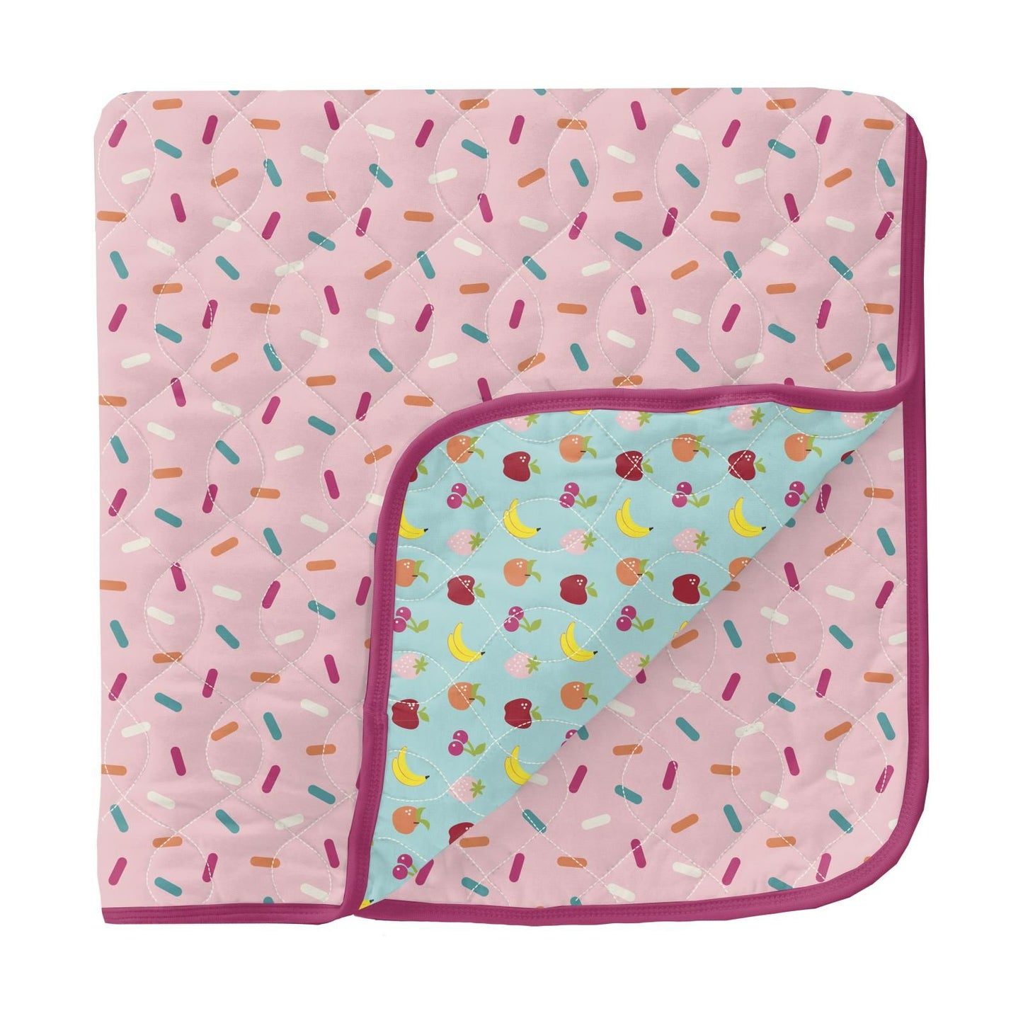 Quilted Stroller Blanket - Lotus Sprinkles + Summer Sky Mini Fruits