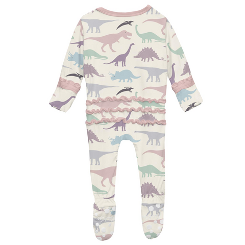 Footie with Muffin Ruffles (2 Way Zipper) - Lavender Dino Museum