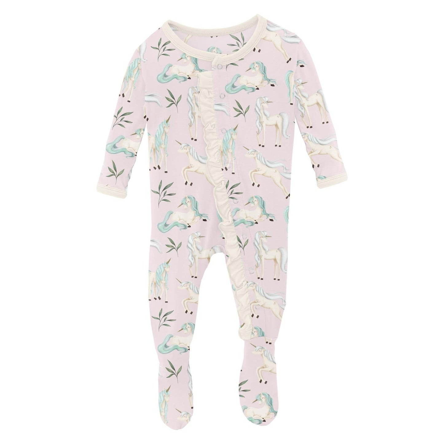 Footie with Layette Ruffles (Snaps) - Shrinking Violet Sleeping Unicorns