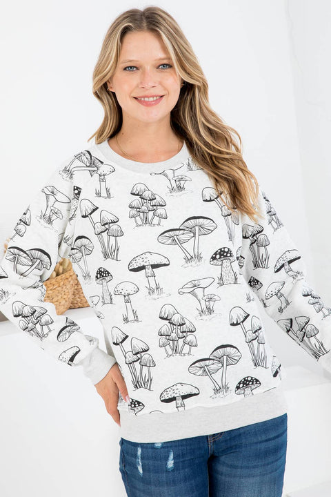 Sweatshirt (Crew Neck) - Mushroom Print
