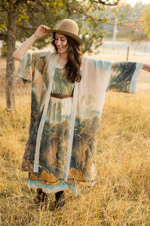 Bohéme Printed Long Maxi Slip Dress - Awakening with Landscape