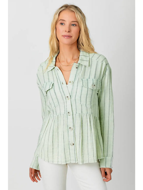 Jacket - Washed Peplum Light Sage