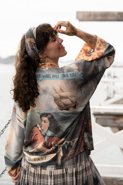 Pixie Duster Cropped Kimono - Hold Fast w/ Boat, Rainbow