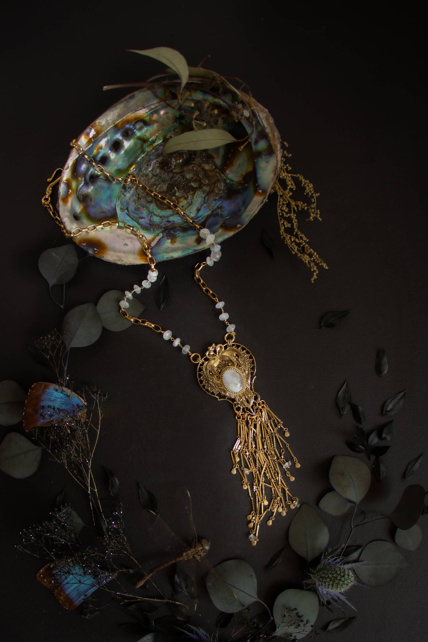 Necklace - Temple of Venus Tasselpiece: Peacock Mystic Labradorite