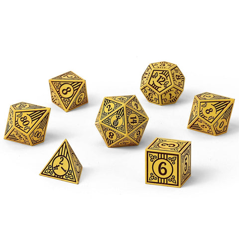 Solid Metal Bard RPG Dice Set - Dark Cream with Brown