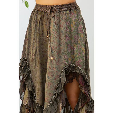 Mid-Length Skirt - Bohemian with Rayon Print: Gravel