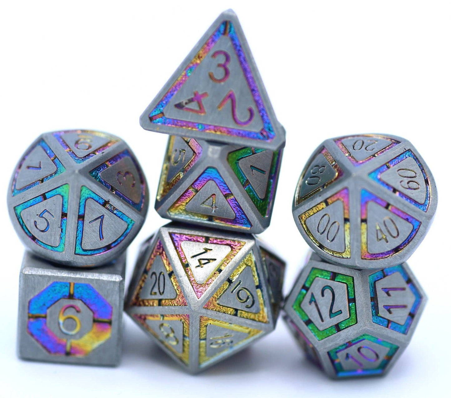 Metal Dice - Gunmetal with Rainbow Chrome Inlay Leyline