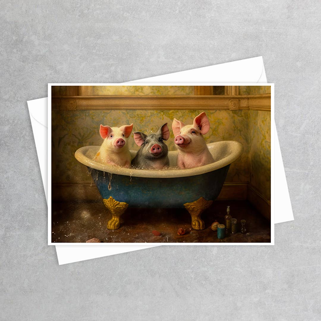 Greeting Card - Pigs in the Bathtub