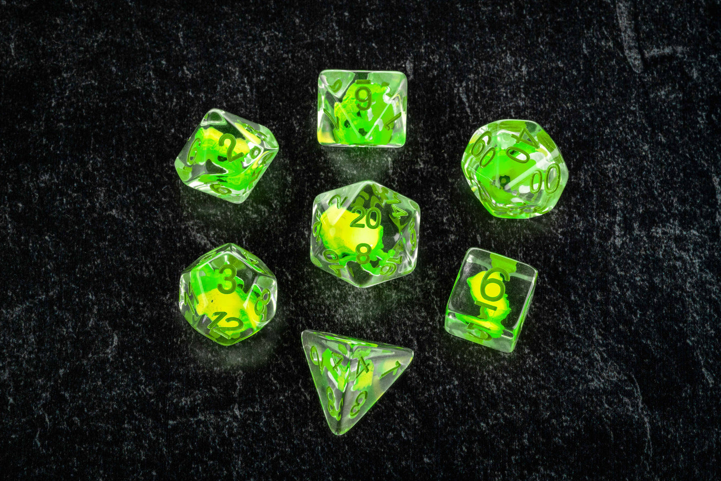 Dragon Storm Inclusion Resin Dice Set - Green Dragon