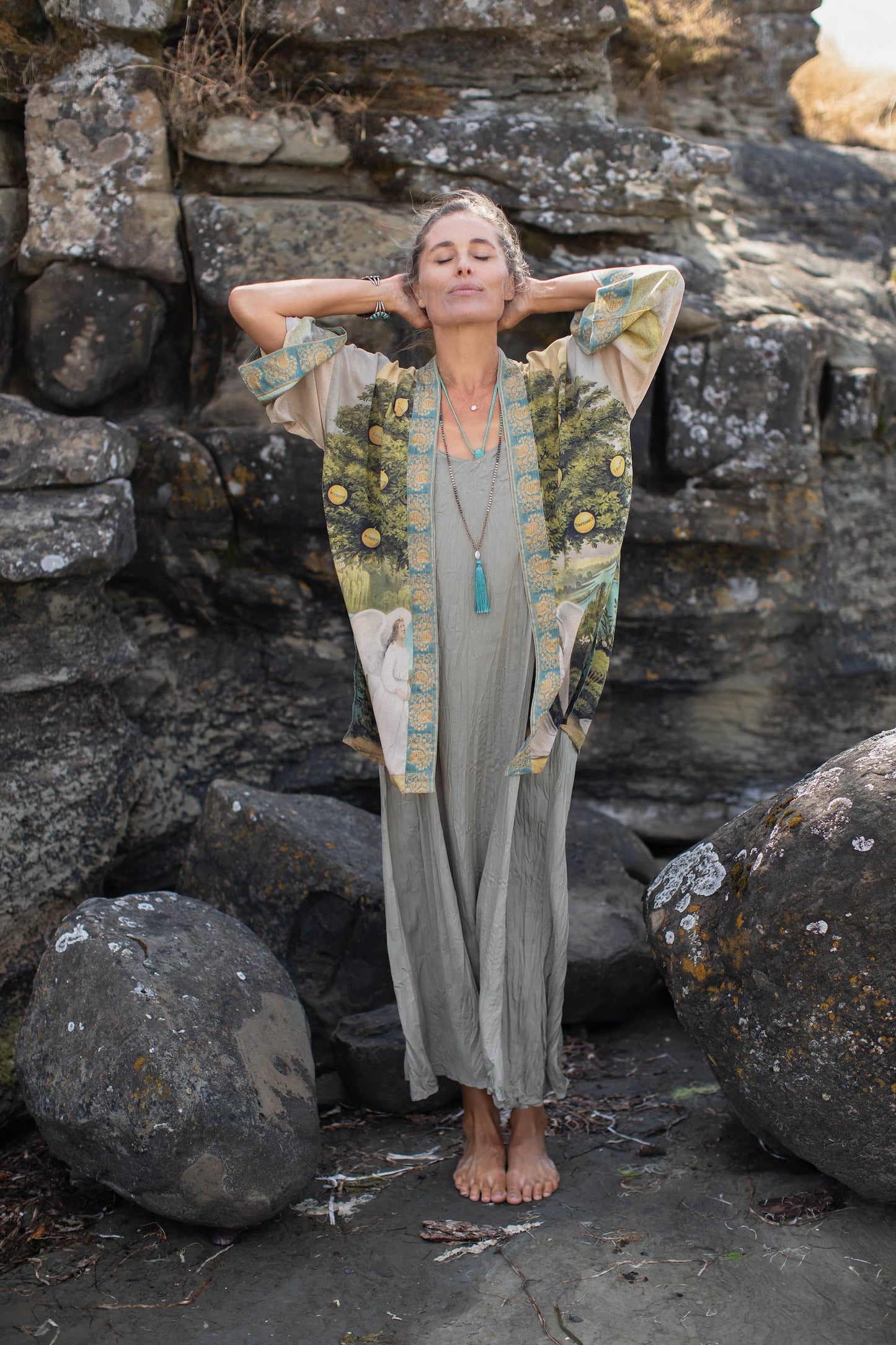 Bamboo Bohemian Kimono Cardigan with Belt - Tree of Life