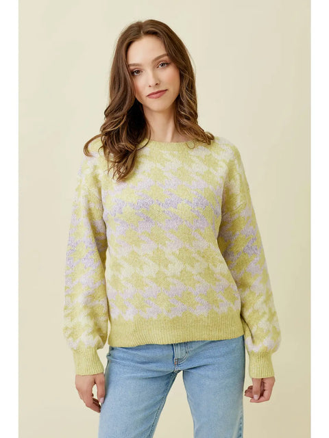 Sweater - Houndstooth Pullover Lime