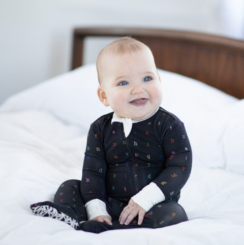 Footie (Zipper) - Rainbow Typewriter Bamboo