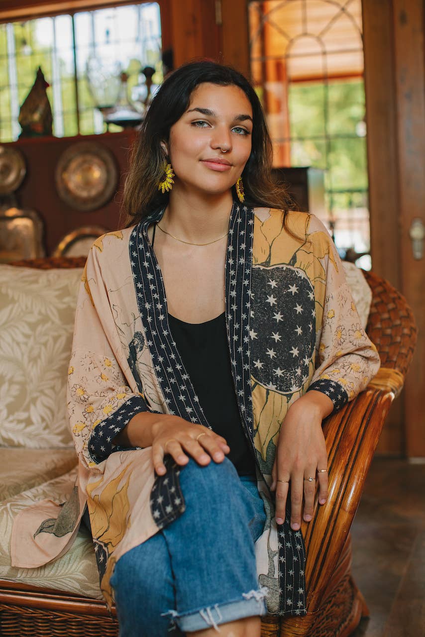 Bamboo Bohemian Kimono Cardigan with Belt - Milk & Honey