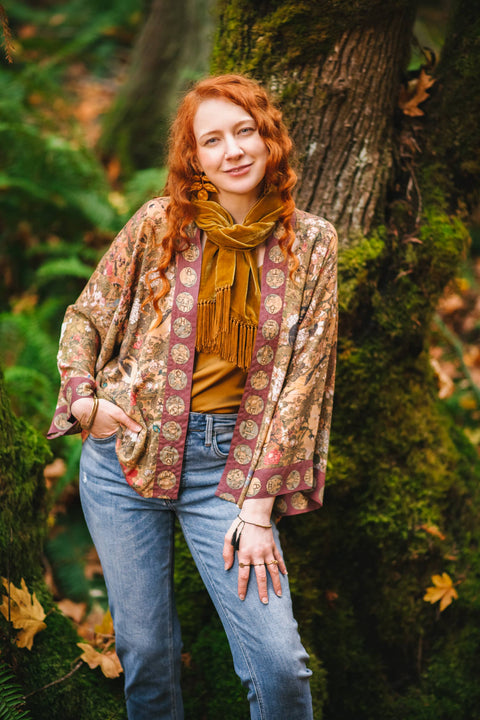 Cropped Bamboo Kimono Cardigan - Dreamweaver With Zodiac Signs