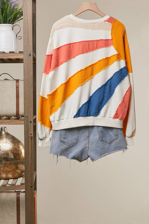 Sweatshirt (Crew) - Mixed Fabric Sun Patchwork Ivory