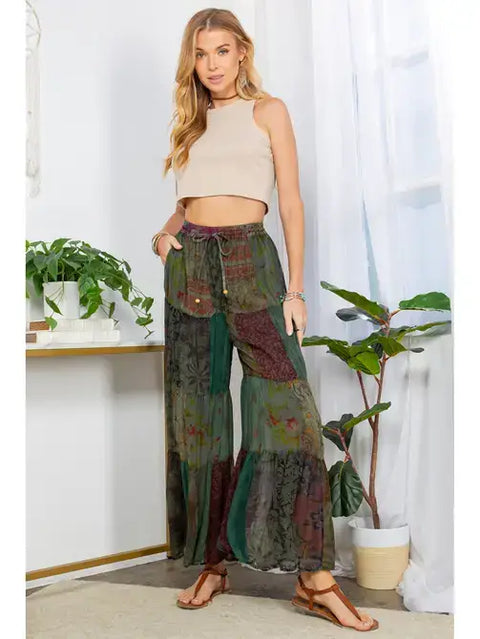 Pants - Long Flared Patch Boho Babe Grey