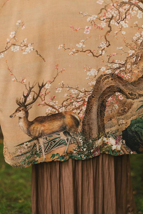 Duster Kimono - Fable Matinée with Deer and Moon, mid-length