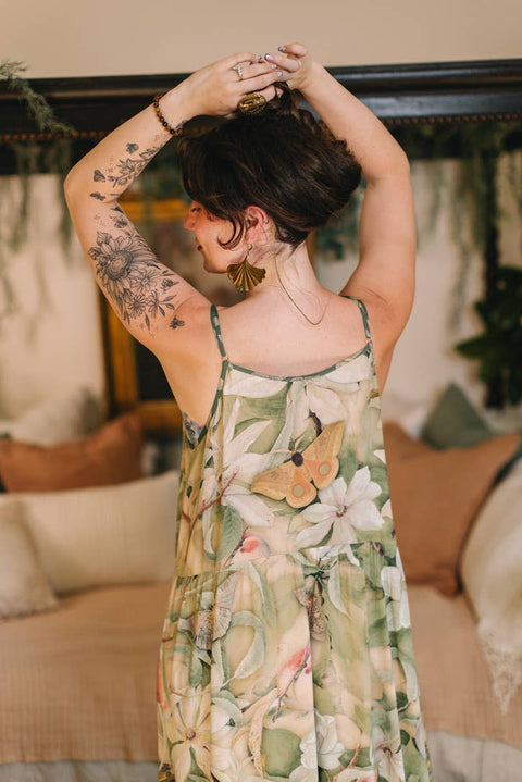 Bohéme Long Maxi Slip Dress - Fleur De Soleil with Florals