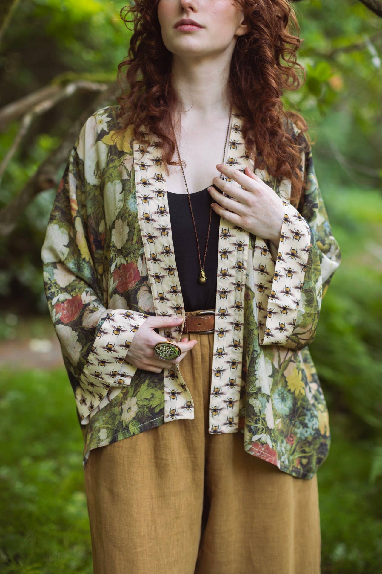 Bamboo Cropped Kimono - I Dream in Flowers with Bees