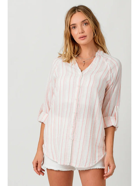 Shirt - Fray Bottom Blush Stripe