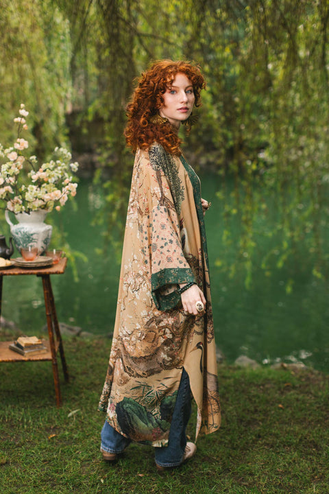 Duster Kimono Robe - Fable Opera with Deer Moon & Blossom