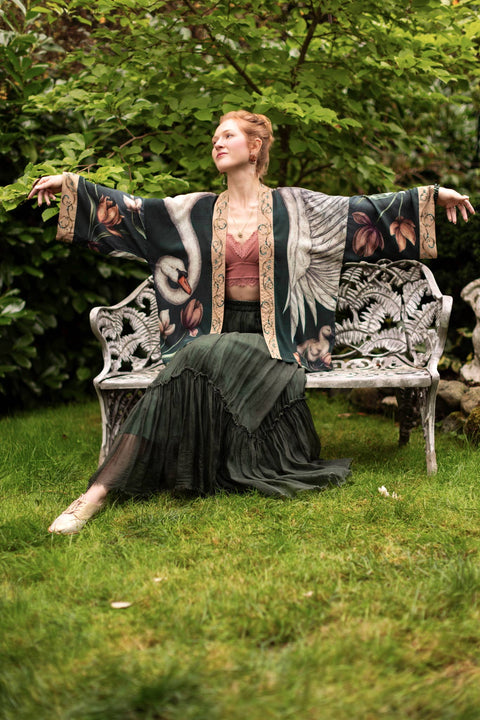 Pixie Crop Kimono - Under My Wing Swan & feathers