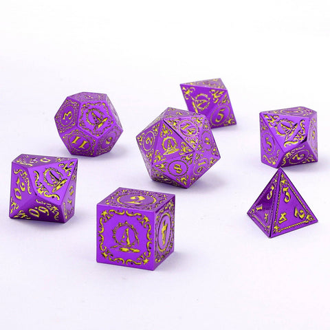 Wizard Solid Metal Polyhedral Dice Set - Purple with Gold