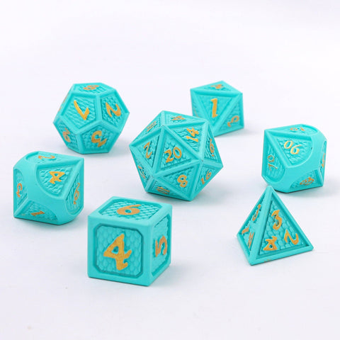 Solid Metal Behemoth Dice set - Turquoise with Gold
