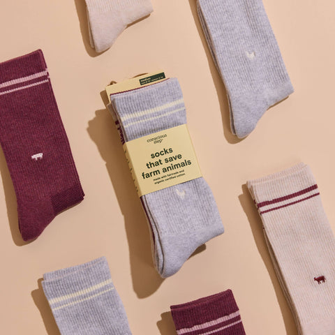 Comfort Crew Socks that Save Farm Animals - White/Maroon/Blue (3pk)